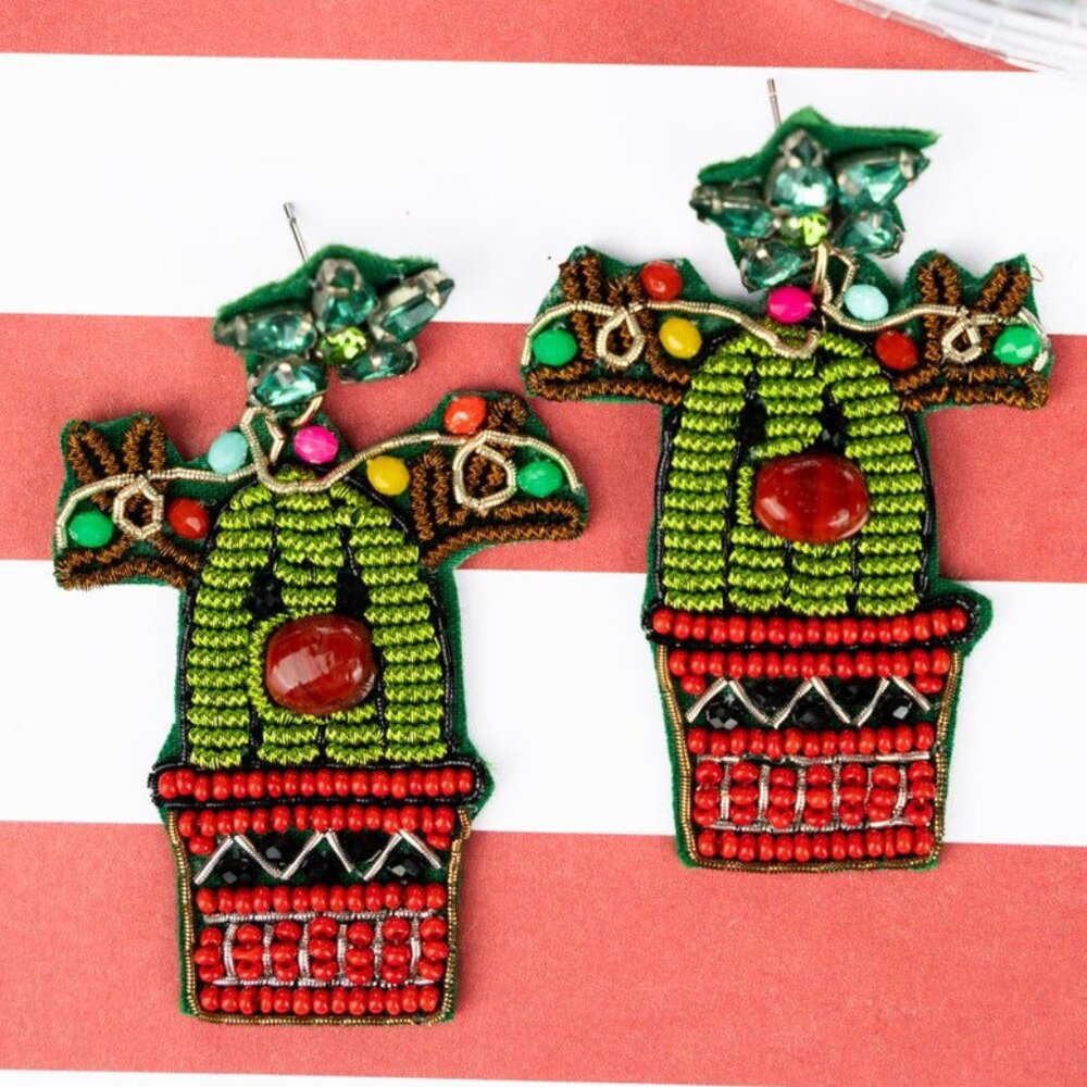 Viola Prickly Rudolph Seed Bead Earrings NIP